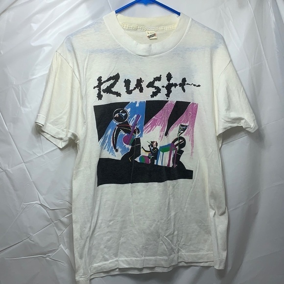 Vintage Rush Show of Hands Screen Stars White Tee Size L - Picture 2 of 7